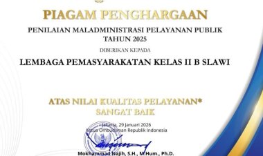 Lapas Slawi Raih Penghargaan Pelayanan Publik Kategori Sangat Baik dari Ombudsman RI